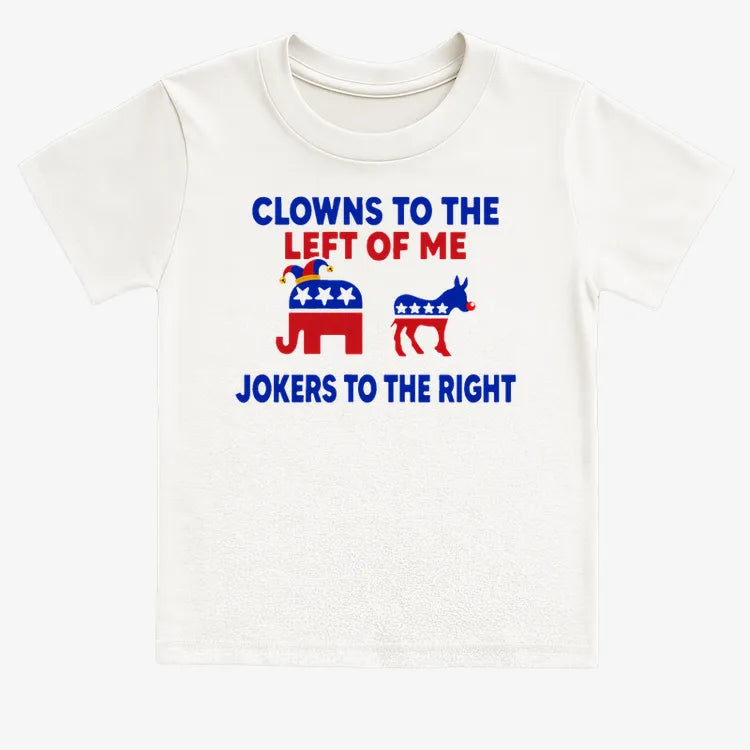 Clowns to the Left of Me Jokers to the Right-Kids T-Shirt-White
