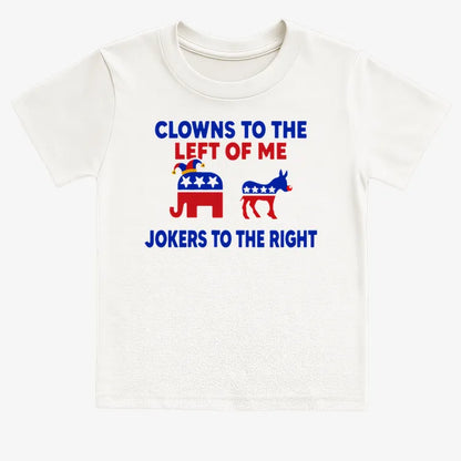 Clowns to the Left of Me Jokers to the Right-Kids T-Shirt-White