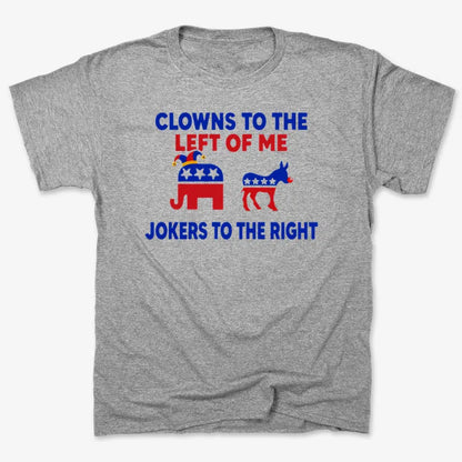 Clowns to the Left of Me Jokers to the Right-Unisex Heavyweight T-Shirt-Heather Gray