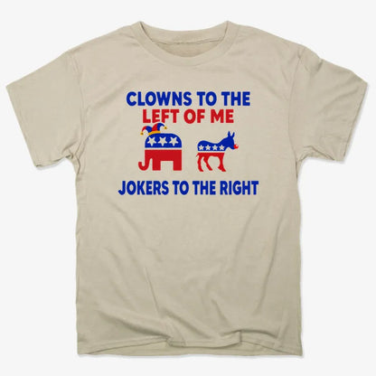 Clowns to the Left of Me Jokers to the Right-Unisex Heavyweight T-Shirt-Sand