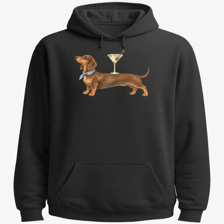 Dachshund With Martini-Hoodie-Black