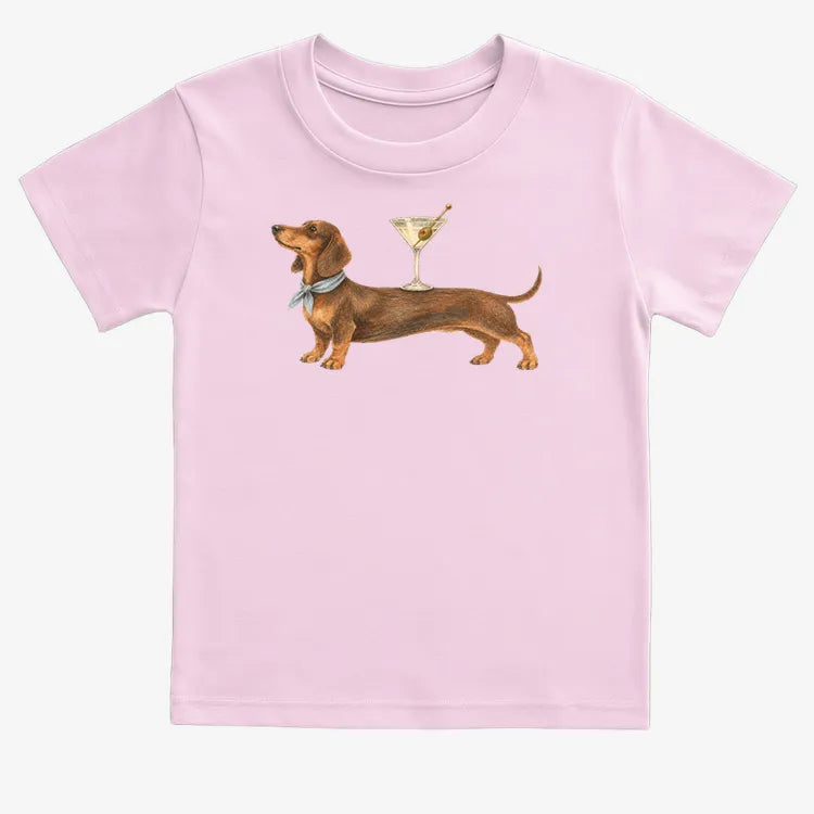 Dachshund With Martini-Kids T-Shirt-Pink