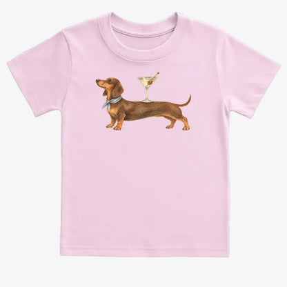 Dachshund With Martini-Kids T-Shirt-Pink