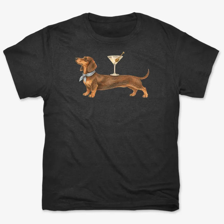 Dachshund With Martini-Unisex Heavyweight T-Shirt-Black
