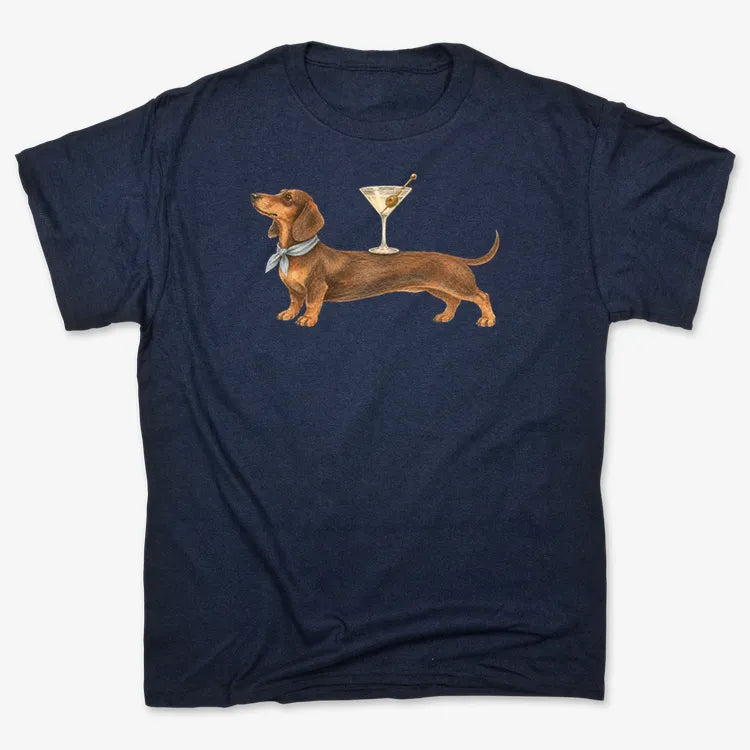 Dachshund With Martini-Unisex Heavyweight T-Shirt-Navy Blue