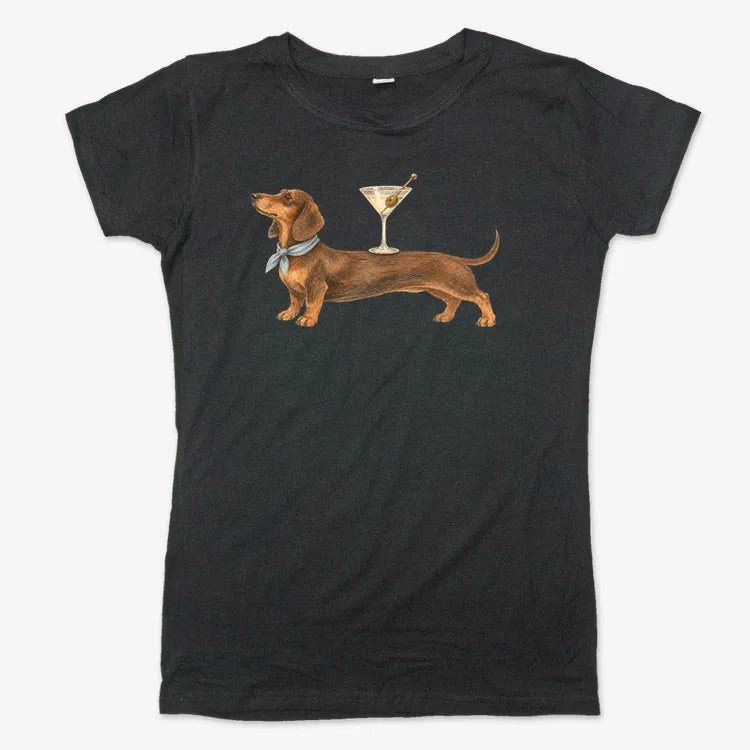 Dachshund With Martini-Women's T-Shirt-Midnight