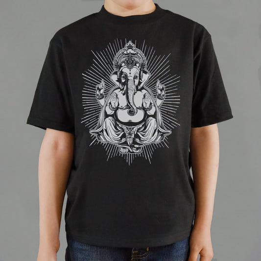Ganesh Elephant Hindu Deity Meditating graphic Kids T-Shirt in Black