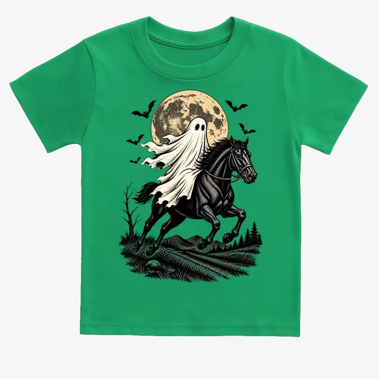 Ghost Rider on a Black Horse-Kids T-Shirt-Green