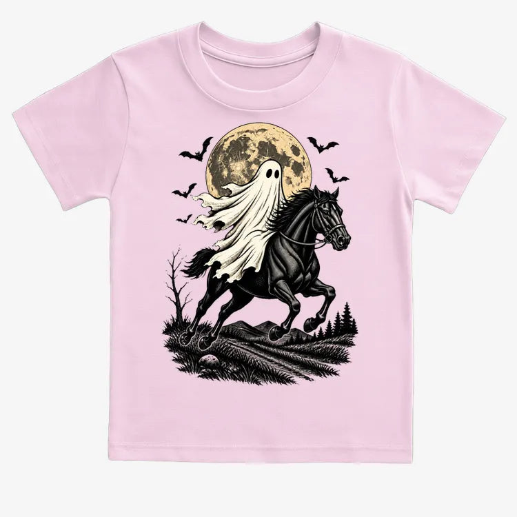Ghost Rider on a Black Horse-Kids T-Shirt-Pink