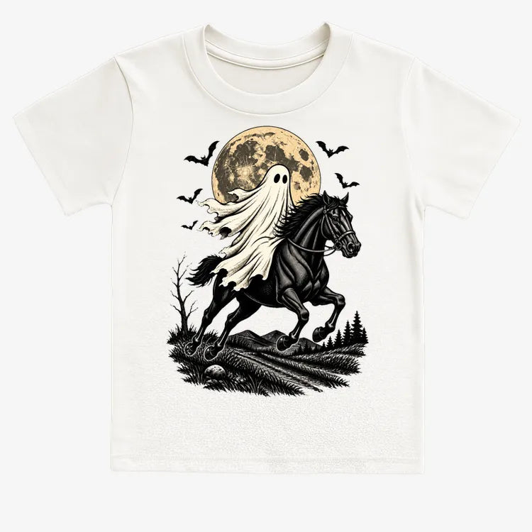 Ghost Rider on a Black Horse-Kids T-Shirt-White