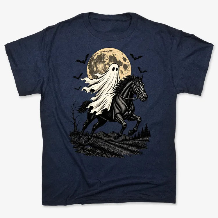 Ghost Rider on a Black Horse-Unisex Heavyweight T-Shirt-Navy Blue