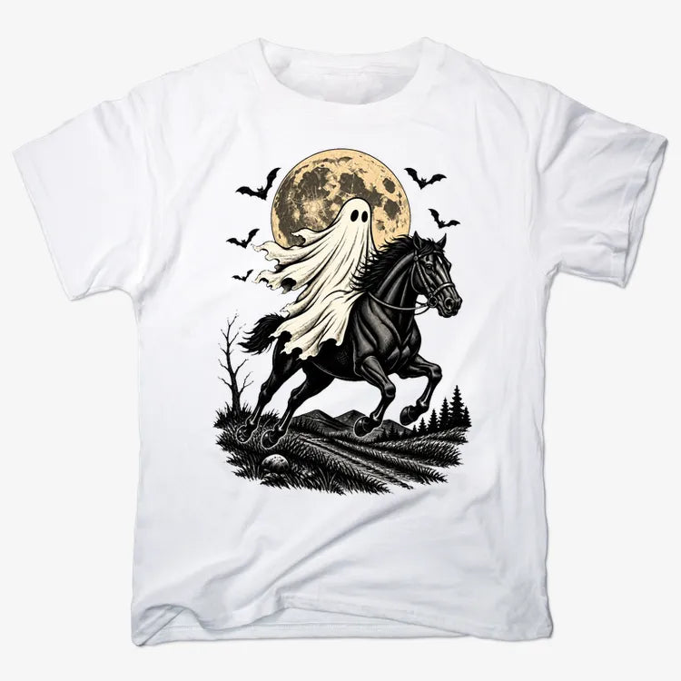 Ghost Rider on a Black Horse-Unisex Heavyweight T-Shirt-White