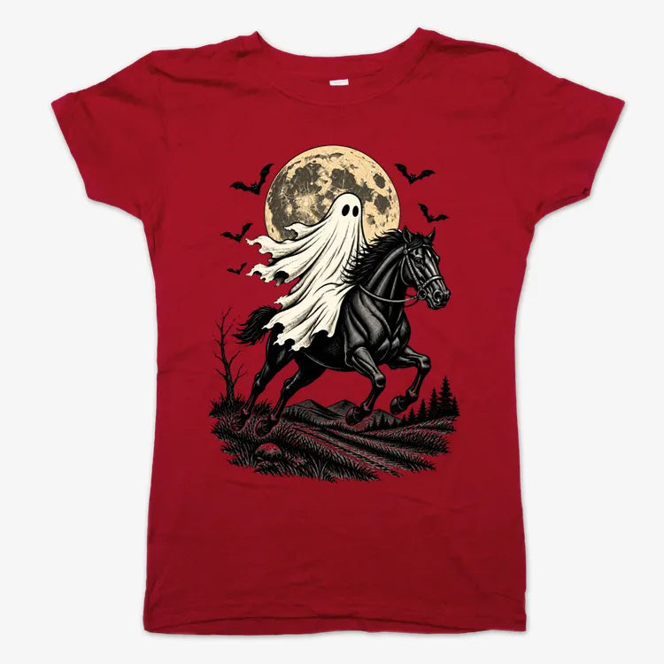 Ghost Rider on a Black Horse-Women's T-Shirt-Deep Red