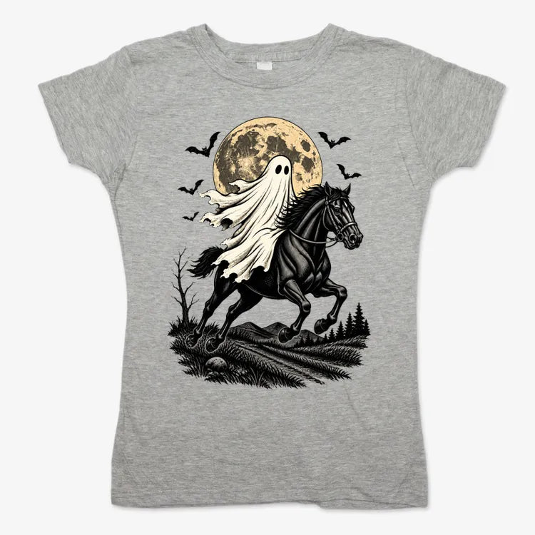 Ghost Rider on a Black Horse-Women's T-Shirt-Gray Granite