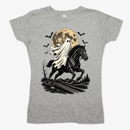 Ghost Rider on a Black Horse-Women's T-Shirt-Gray Granite