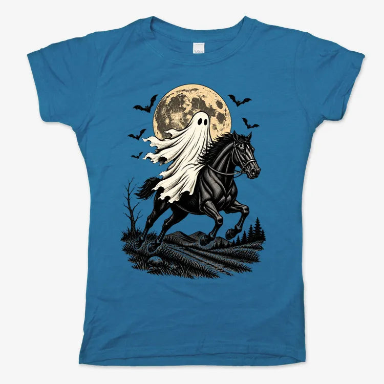 Ghost Rider on a Black Horse-Women's T-Shirt-Sky Blue