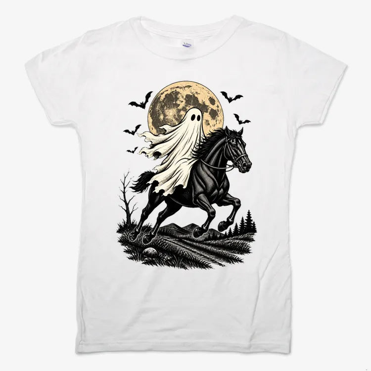 Ghost Rider on a Black Horse-Women's T-Shirt-Snow
