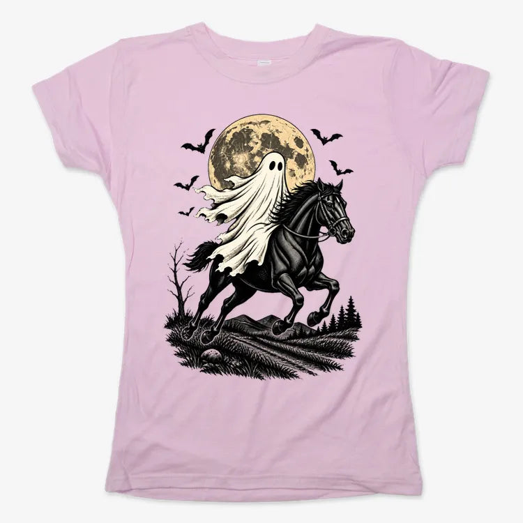 Ghost Rider on a Black Horse-Women's T-Shirt-Soft Pink