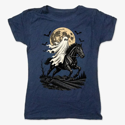 Ghost Rider on a Black Horse-Women's T-Shirt-True Navy