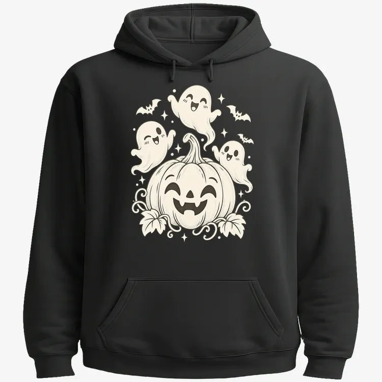 Happy Pumpkin and Ghosts-Hoodie-Black