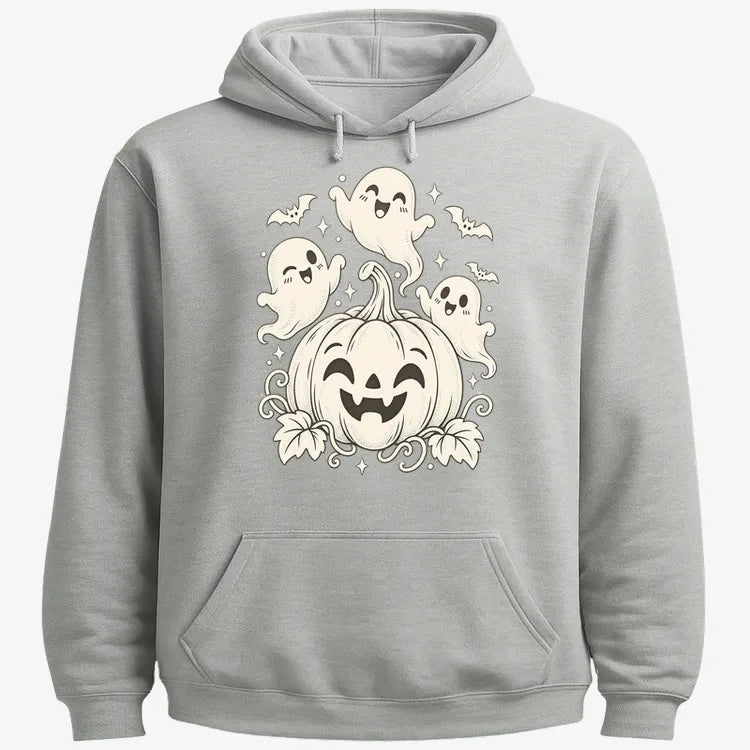 Happy Pumpkin and Ghosts-Hoodie-Gray Heather