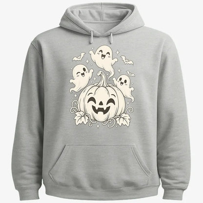 Happy Pumpkin and Ghosts-Hoodie-Gray Heather