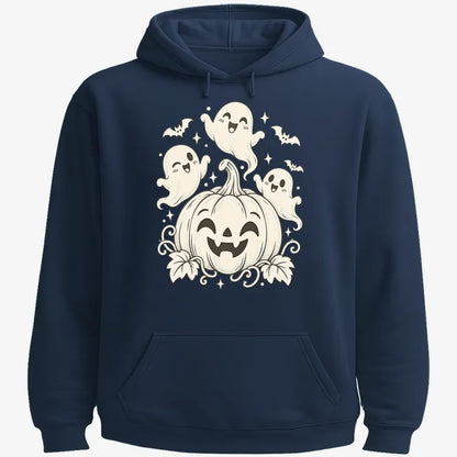 Happy Pumpkin and Ghosts-Hoodie-Navy Blue