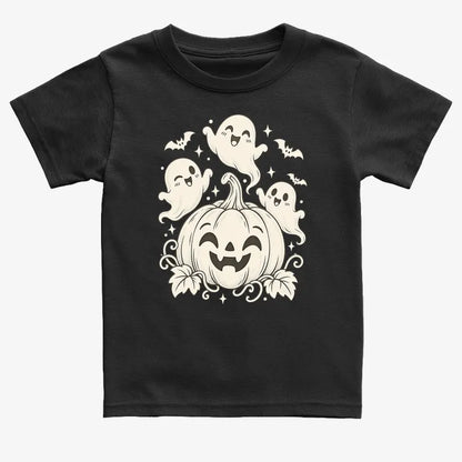 Happy Pumpkin and Ghosts-Kids T-Shirt-Black