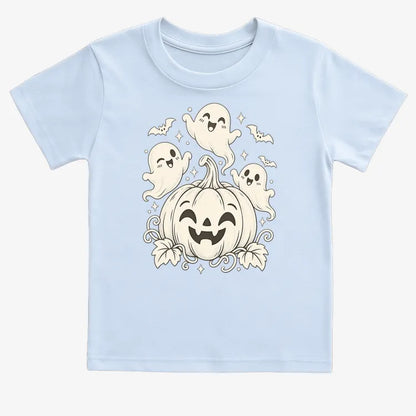 Happy Pumpkin and Ghosts-Kids T-Shirt-Blue