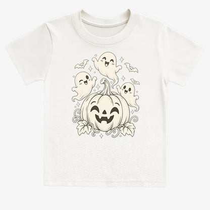 Happy Pumpkin and Ghosts-Kids T-Shirt-White