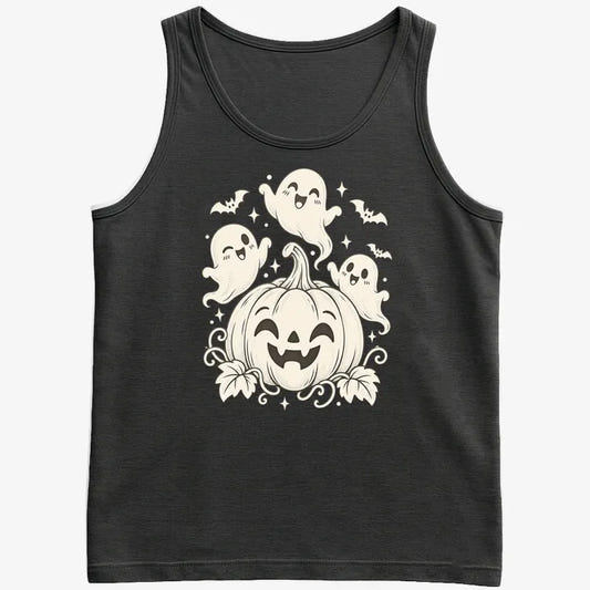 Happy Pumpkin and Ghosts-Men's Tank Top-Black
