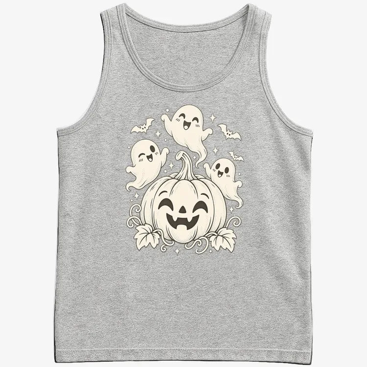 Happy Pumpkin and Ghosts-Men's Tank Top-Gray Heather