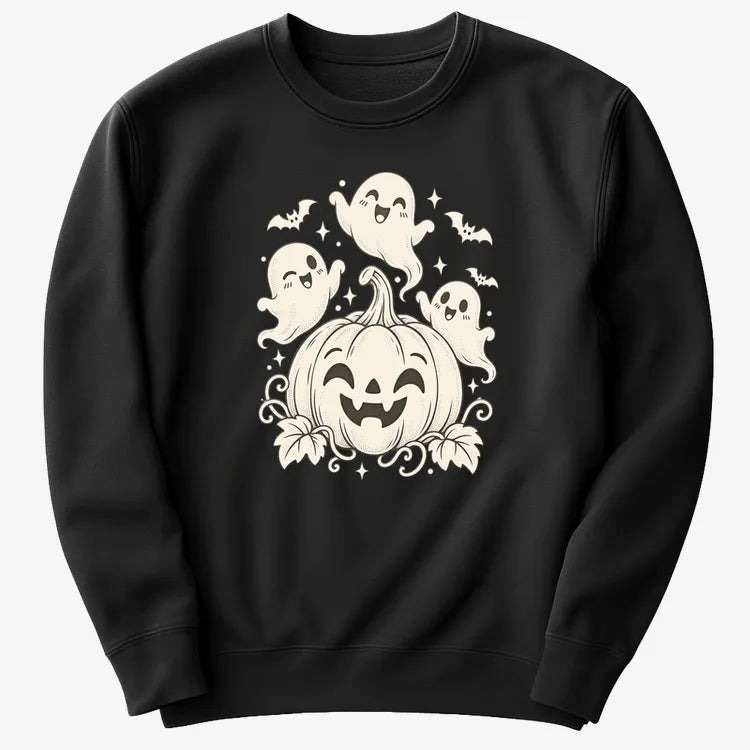 Happy Pumpkin and Ghosts-Sweatshirt-Black