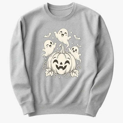 Happy Pumpkin and Ghosts-Sweatshirt-Gray Heather