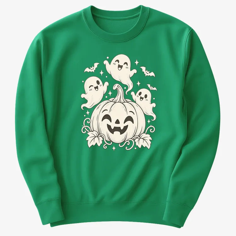 Happy Pumpkin and Ghosts-Sweatshirt-Green