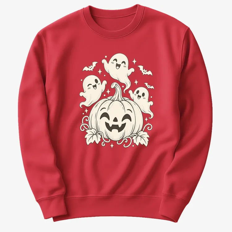 Happy Pumpkin and Ghosts-Sweatshirt-Red