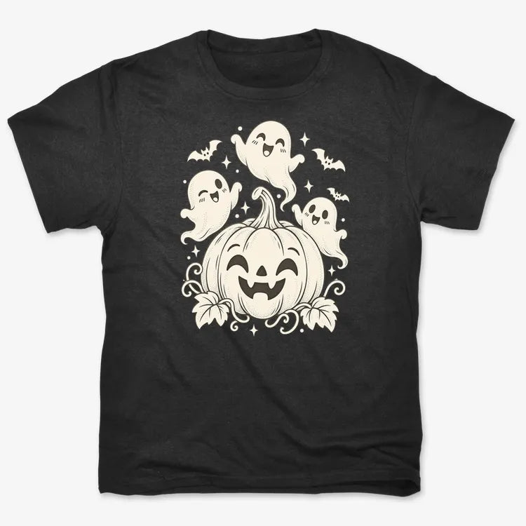 Happy Pumpkin and Ghosts-Unisex Heavyweight T-Shirt-Black