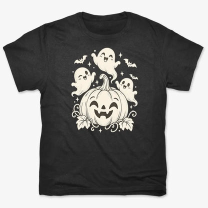 Happy Pumpkin and Ghosts-Unisex Heavyweight T-Shirt-Black