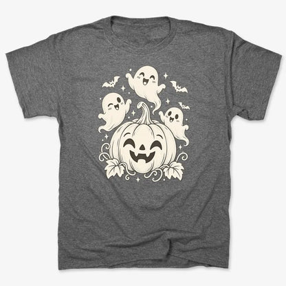 Happy Pumpkin and Ghosts-Unisex Heavyweight T-Shirt-Charcoal Heather