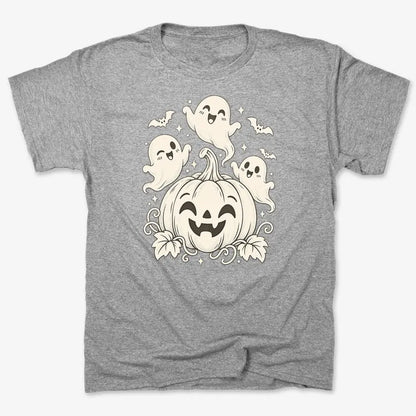 Happy Pumpkin and Ghosts-Unisex Heavyweight T-Shirt-Heather Gray
