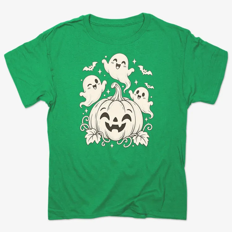 Happy Pumpkin and Ghosts-Unisex Heavyweight T-Shirt-Kelly Green Herather
