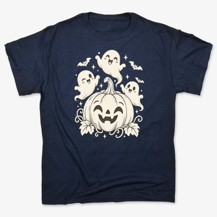 Happy Pumpkin and Ghosts-Unisex Heavyweight T-Shirt-Navy Blue