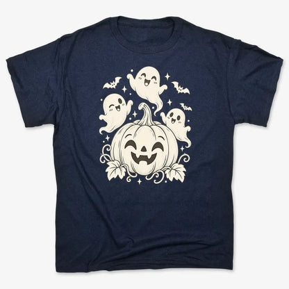 Happy Pumpkin and Ghosts-Unisex Heavyweight T-Shirt-Navy Blue