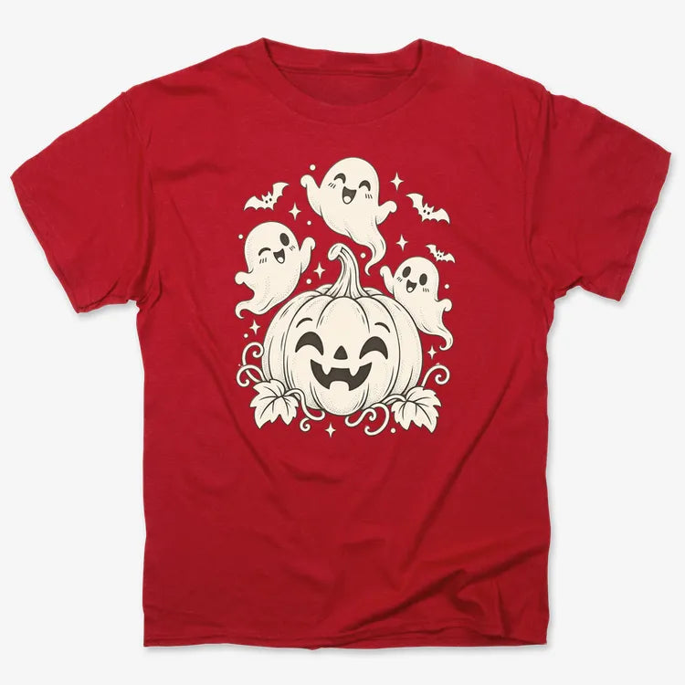 Happy Pumpkin and Ghosts-Unisex Heavyweight T-Shirt-Red