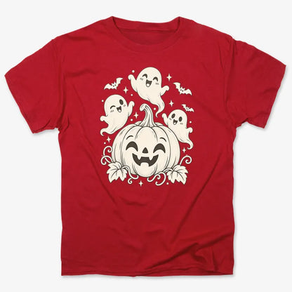 Happy Pumpkin and Ghosts-Unisex Heavyweight T-Shirt-Red