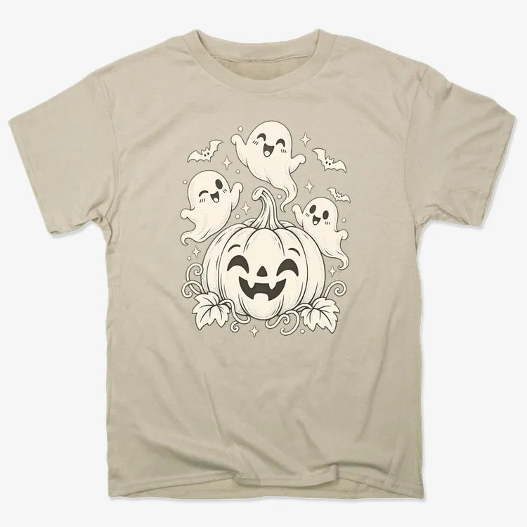 Happy Pumpkin and Ghosts-Unisex Heavyweight T-Shirt-Sand