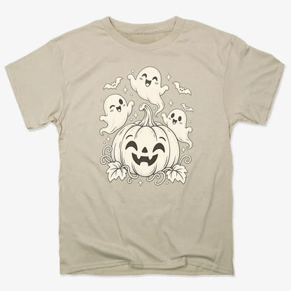 Happy Pumpkin and Ghosts-Unisex Heavyweight T-Shirt-Sand