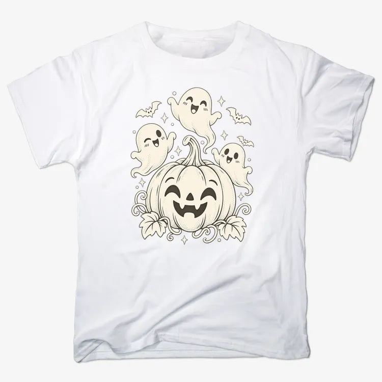 Happy Pumpkin and Ghosts-Unisex Heavyweight T-Shirt-White