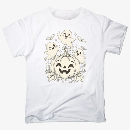 Happy Pumpkin and Ghosts-Unisex Heavyweight T-Shirt-White