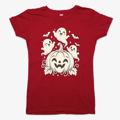 Happy Pumpkin and Ghosts-Women's T-Shirt-Deep Red